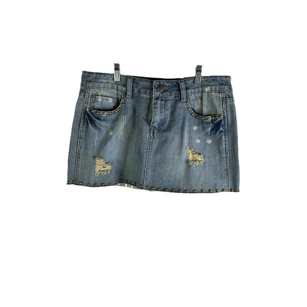 Vintage Y2K Hollister Micro Mini Distressed Grommet Denim Jean Skirt